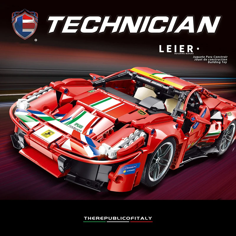 1247 шт. эксперт MOC Ferrari 488 высокотехнологичная модель автомобиля строительные