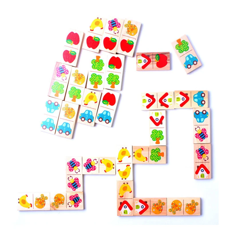 28 шт. детские игрушки деревянные фрукты животных распознавать блоки домино