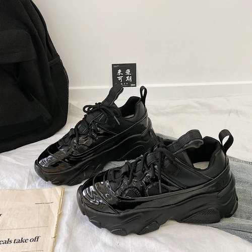 Patent Leather Platform Sneakers Women 