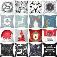 merry christmas deer snowman cushion cover 4545 cm printed polyester red black pillows cover sofa home decoration pillowcase
