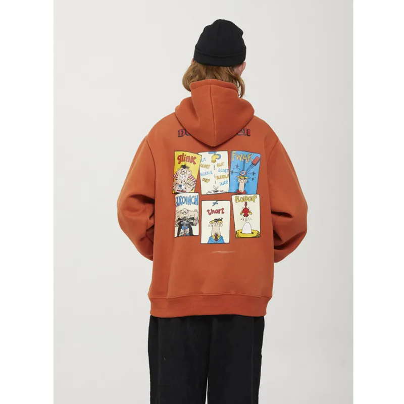 

Hoodies Men Cartoon Printed Fleece Thicken Sweatshirts Men's Casual Hooded Outdoor Streetwear Women Hoodie Male