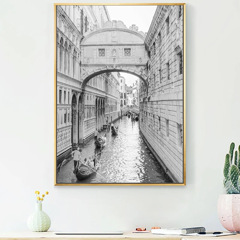 Современная Картина на холсте Венеция черные и белые плакаты принты пейзаж