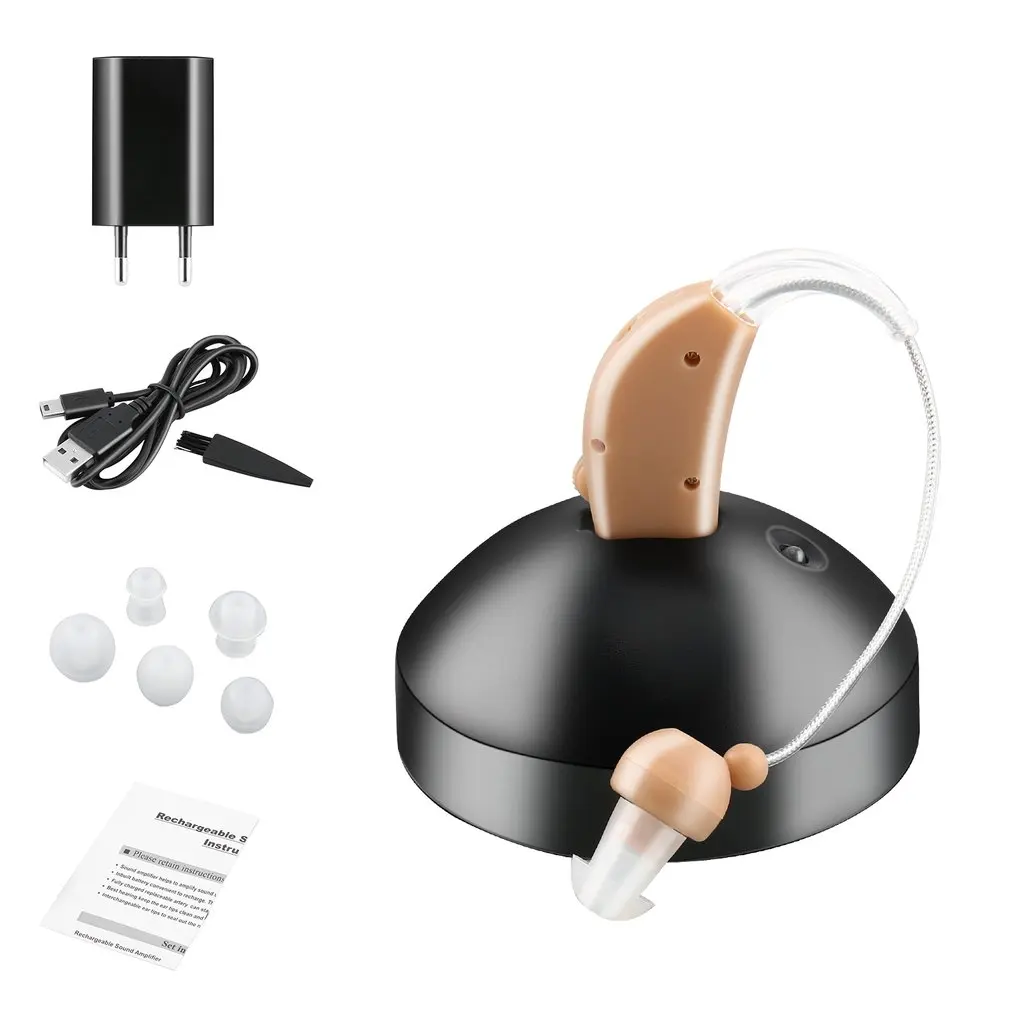 

Portable Mini Hearing Aids Rechargeable Sound Voice Amplifier Behind The Ear For The Elderly Deafness Hearing Aid EU/US Plug