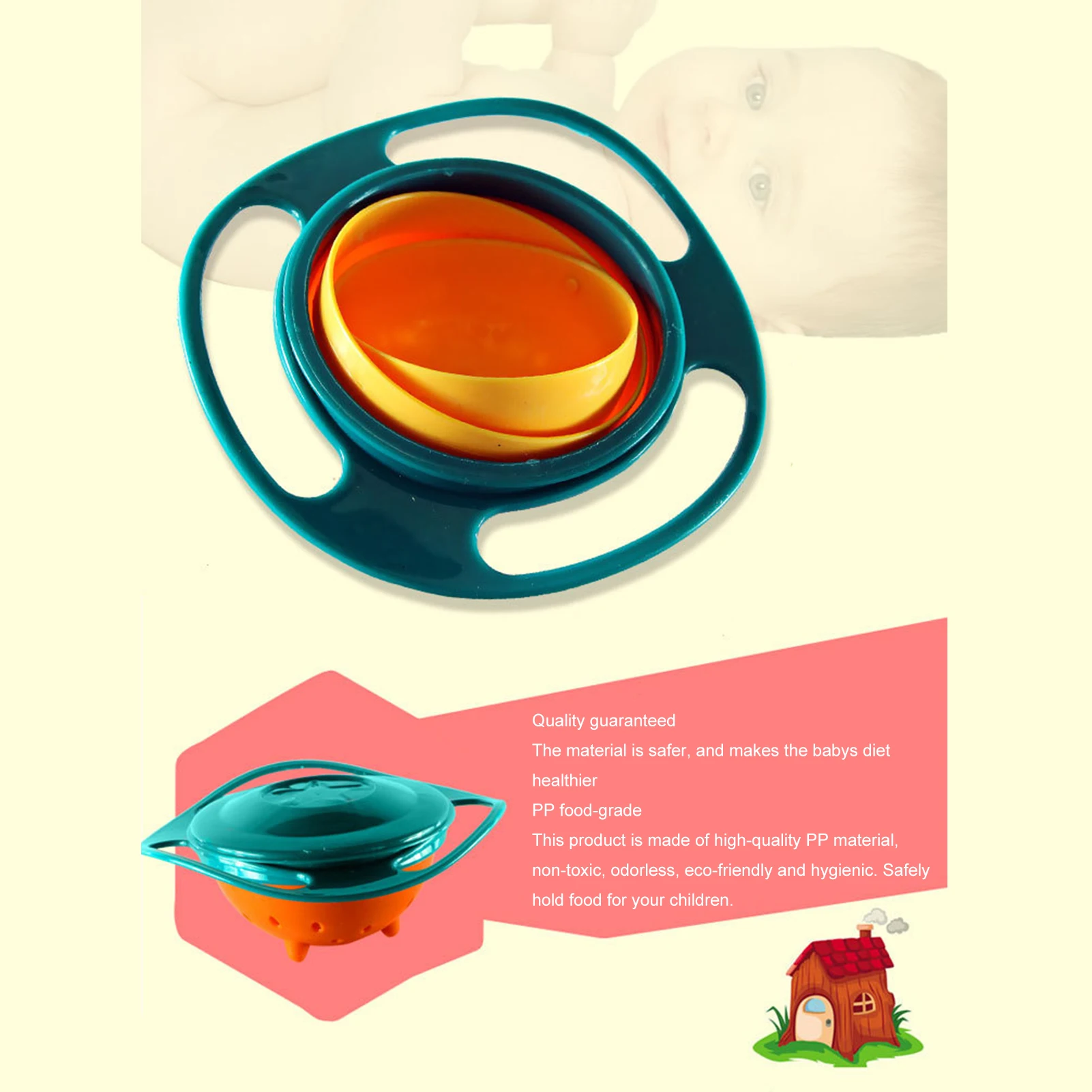 

New Sale Design Universal Dishes Anti Spill Bowl Smooth 360 Degrees Rotation Gyroscopic Bowl For Baby Kids cosy