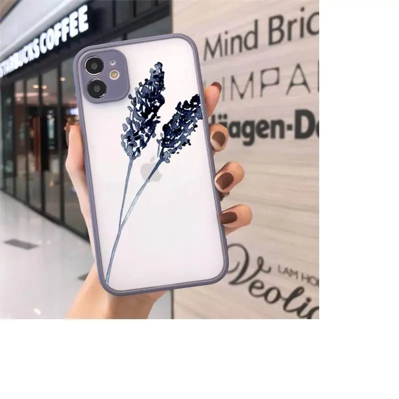 

Phone Case For iPhone 12 11 Mini Pro XR XS Max 7 8 Plus X Blue ink tree branch leaf art flower2 Matte transparent Gray Cover