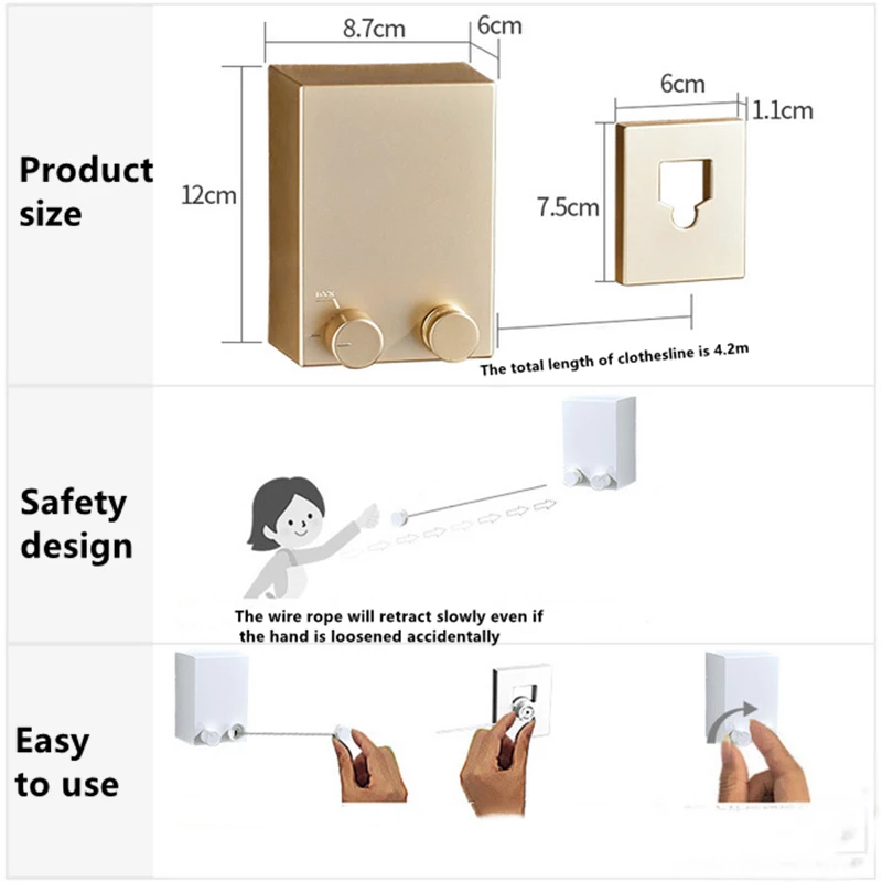 

Wall Hanging Clothesline Retractable Laundry Wire Stretch Washing Clothes Line Shrinking Balcony Invisible Line Rack Cloth Dryer
