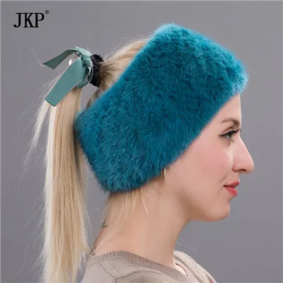 JKP Новые натуральные норковые меховые повязки на голову эластичный шарф настоящий меховой шарф из норки Роскошные модные аксессуары для волос для девочек - Цвет: HW 05I