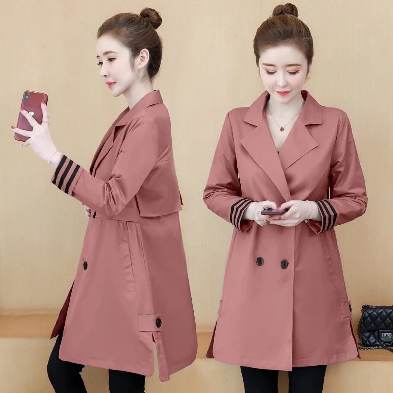 

Тренчкот женский осенний двубортный, свободная ветровка, длинная верхняя одежда, большие размеры