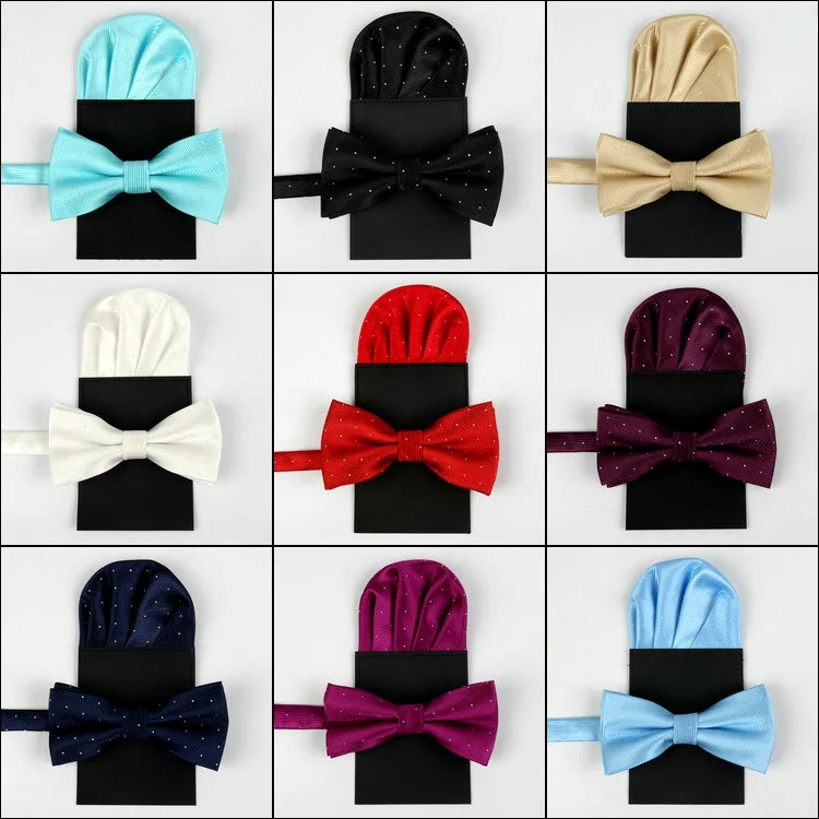 Роскошный мужской однотонный Карманный платок в горошек бант-галстук комплект с