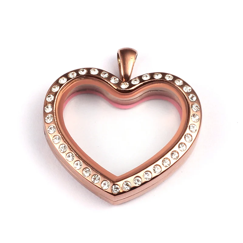 URSJEWELRY 30mm Peach Heart Magnetic Closure Chocolate Color 316L Stainless Steel Floating Glass Memory Living Locket Pendant | Украшения и
