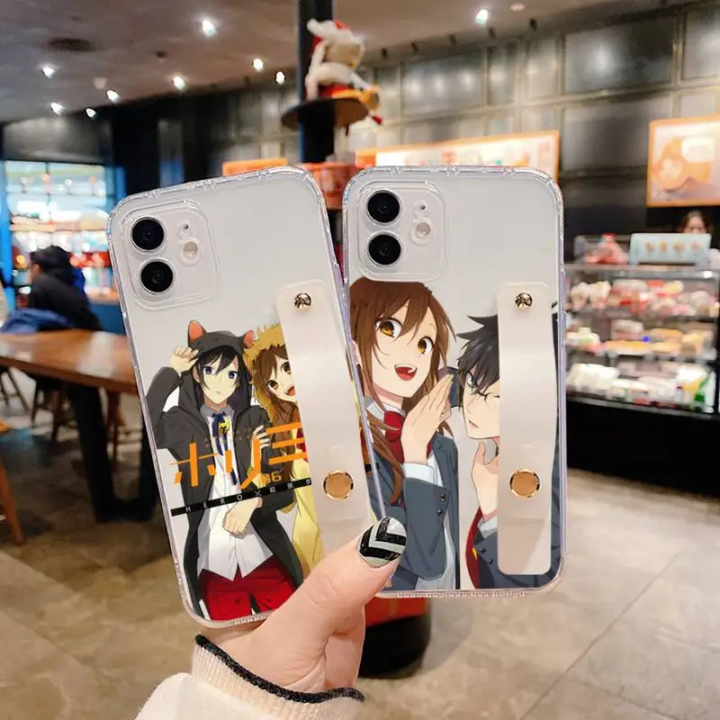 

Anime Horimiya Phone Case Wrist Strap For iPhone 7 8 11 12 X XS XR MINI Pro Max Plus Hand Band Transparent Clear