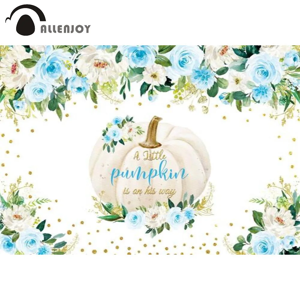 

Allenjoy A Little Pumpkin is on the Way Backdrop Boy's Birthday Decoration Flowers Newborn Kids Party Photo Zone Background