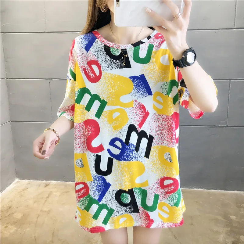 

Женская футболка с коротким рукавом, свободная уютная футболка с надписью в Корейском стиле, выбор интернет-знаменитостей, Новинка лета 2022, ...