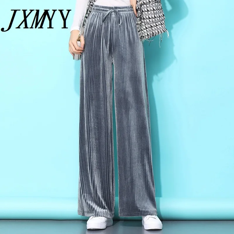 JXMYY Новинка осени 2021 золотистые бархатные широкие брюки женские драпированные