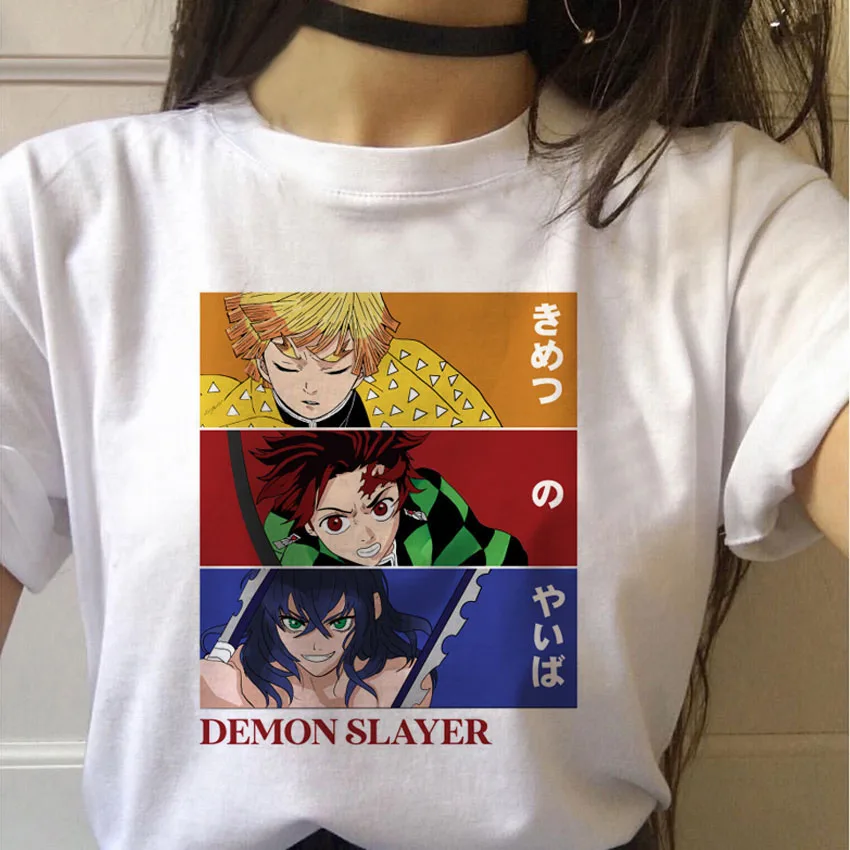 Футболка женская в стиле японского аниме Kimetsu No Yaiba уличная одежда с забавным