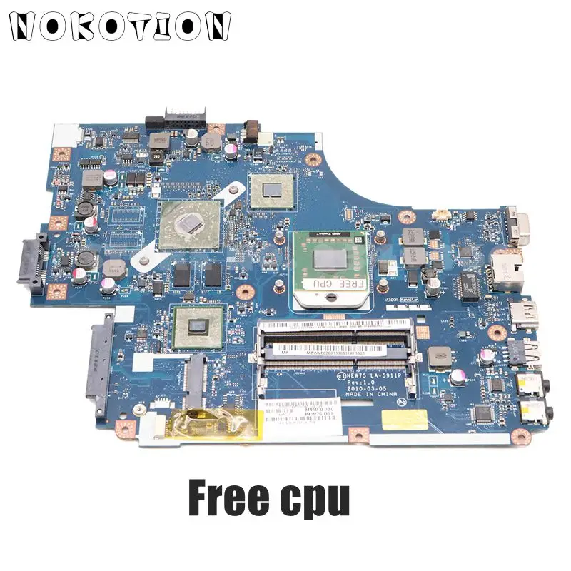 

NOKOTION Laptop Motherboard For Acer aspire 5551g 5552g MBWVE02001 NEW75 LA-5911P MAIN BOARD DDR3 512MB GPU Free CPU