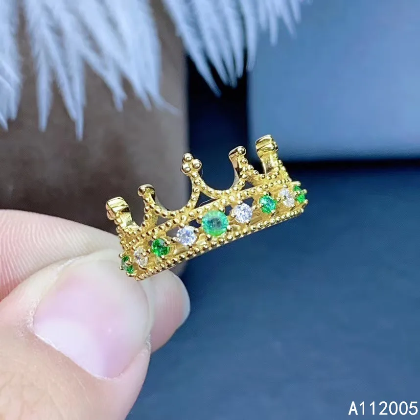 

KJJEAXCMY fine jewelry 925 sterling silver inlaid natural adjustable Emerald Female Miss Girl Woman new ring fashion