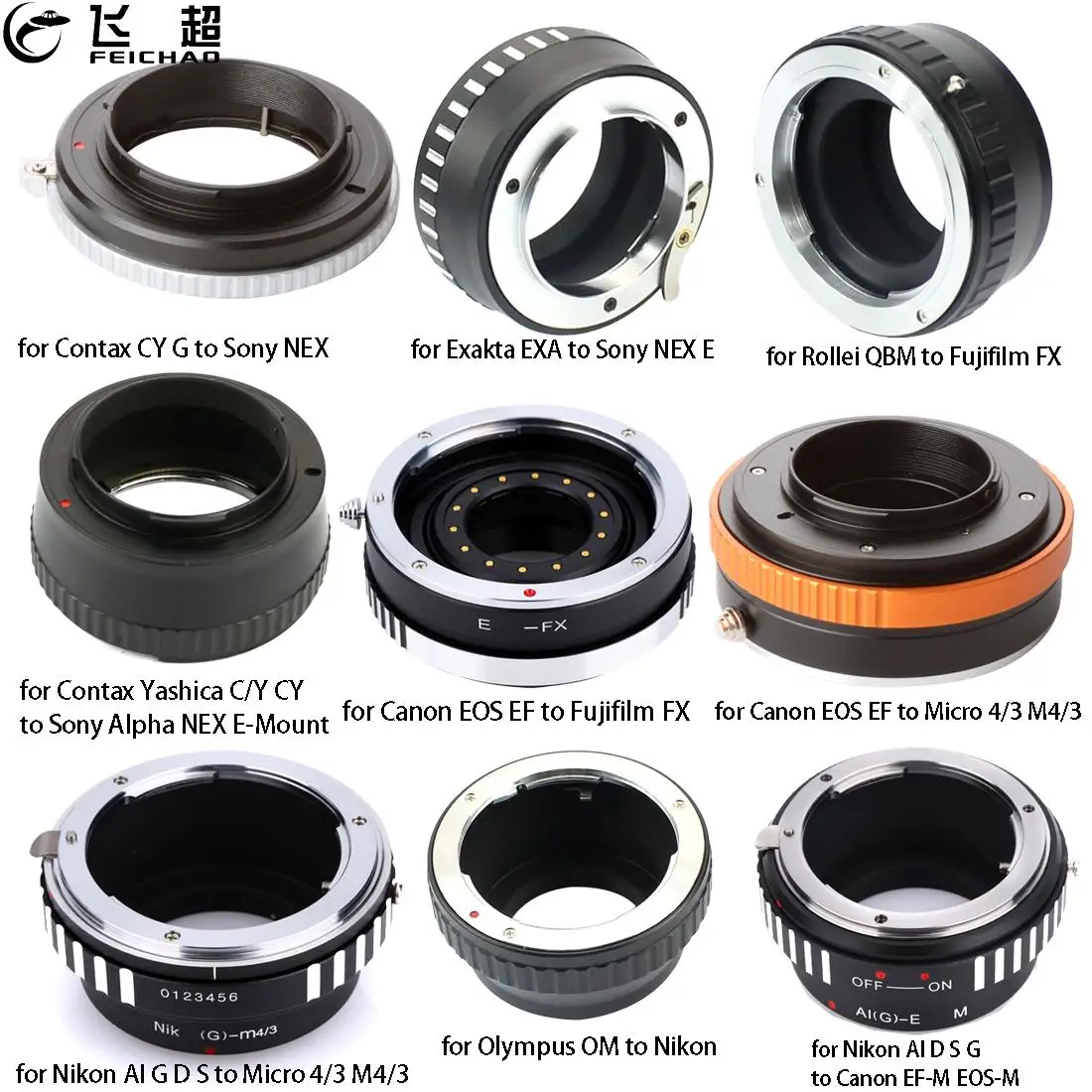 DSLR Camera Lens Adapter Ring Aperture Mount for Contax CY G for Sony NEX E for Canon EOS EF for Fuji for Micro 4/3 OM for Nikon
