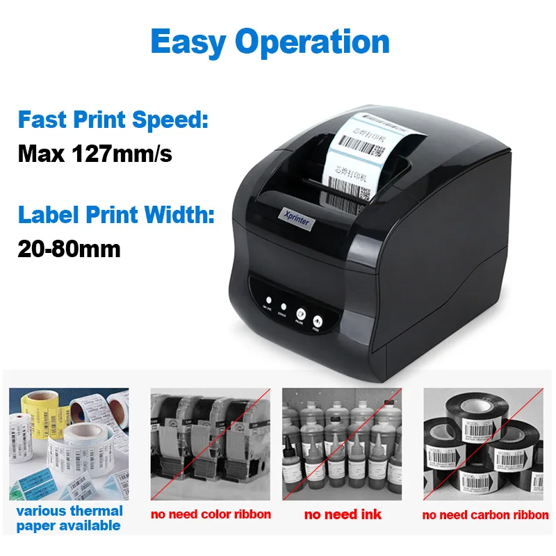 xprinter 365b thermal label barcode pos printer bluetooth 80mm receipt sticker printing machine 127mms for android ios windows free global shipping