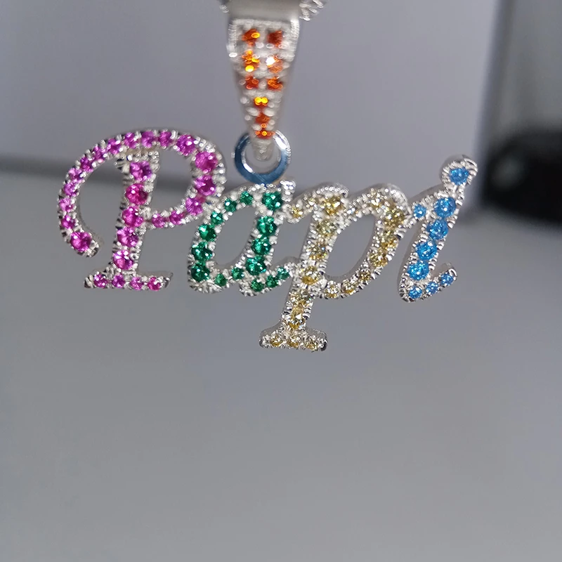 Cusotm Crystal Pendant Letter Necklace for Women Colorful Rainbow Full Zircon Name Necklace bling nameplate Christmas Gifts