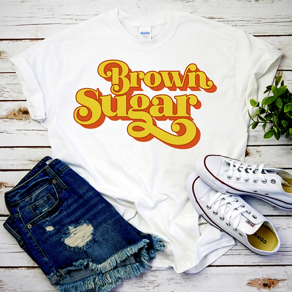 

Women Brown Sugar T-Shirt Black Pride Shirt Vintage Graphic Tees Casual Tops Melanin Black Queen Shirt Afro Girl Tees
