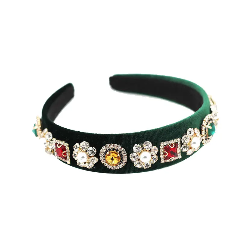 Vintage Wide Hair Bands Pearl Headband Baroque Diamond Rhinestone Hairband Handmade Wedding Ladies Elegant Accessories | Дом и сад