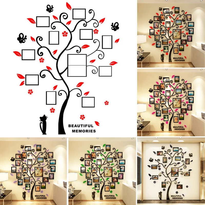 

3D Acrylic Crystal Wall Sticker Adhesive DIY Stereo Photo Frame Tree Pattern Wear Resistant Home Decoration Wall Art Decals