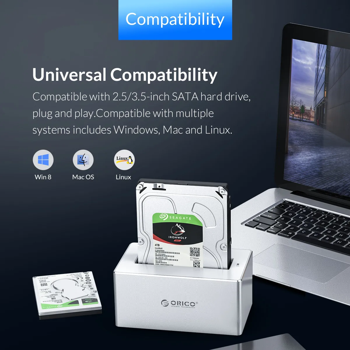 ORICO алюминиевый 3,5 дюймовый SATA для USB 3,0 HDD док-станция SSD адаптер для 2,5 3,5 Жесткий диск поддержка 10 ТБ с 12V Мощность