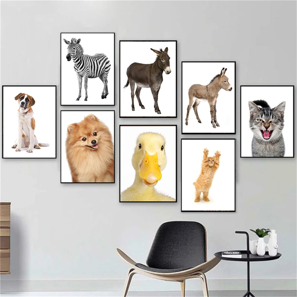 Сафари детские животные Зебра Ослик Собака Постер Холст живопись Детский интерьер Картина Северная декор спальни детей.