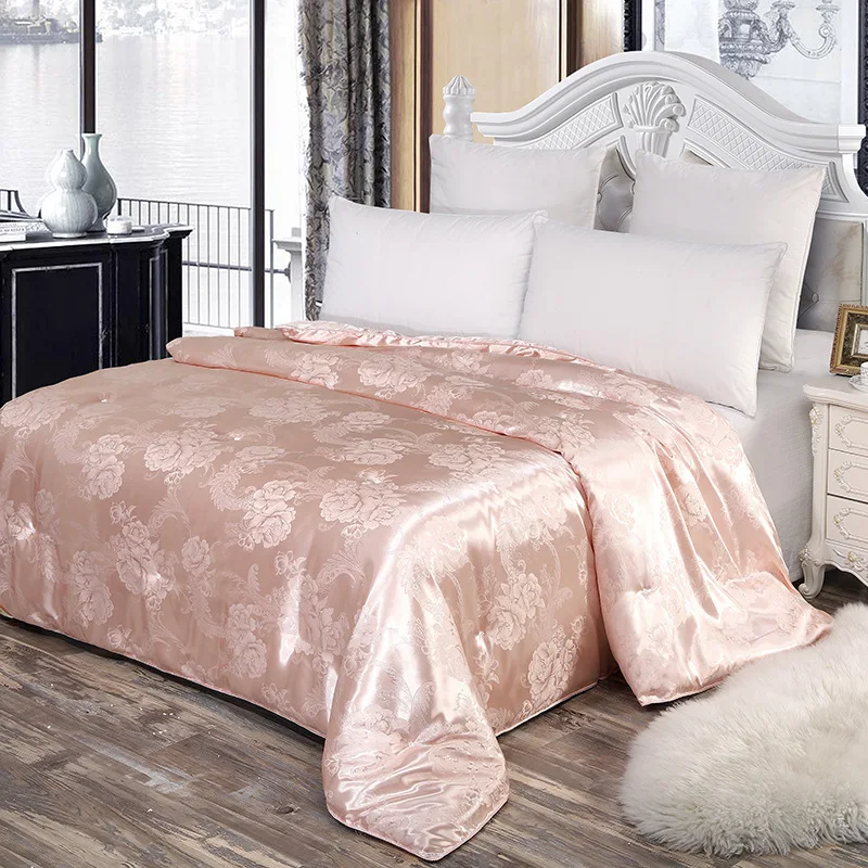 

Luxury Silk Quilts Spring Autumn Conditioning Quilt Jacquard Cover Blanket Home Comforter Bedding Twin Queen King Full Size