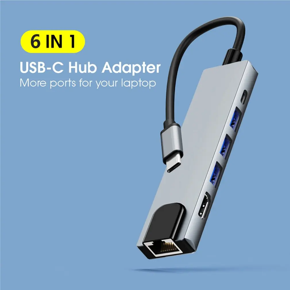 

Type C To Fast Ethernet Card HDMI-compatible 6-in-1 Multi-interface HUB Hub PD Charging Portable Adapter