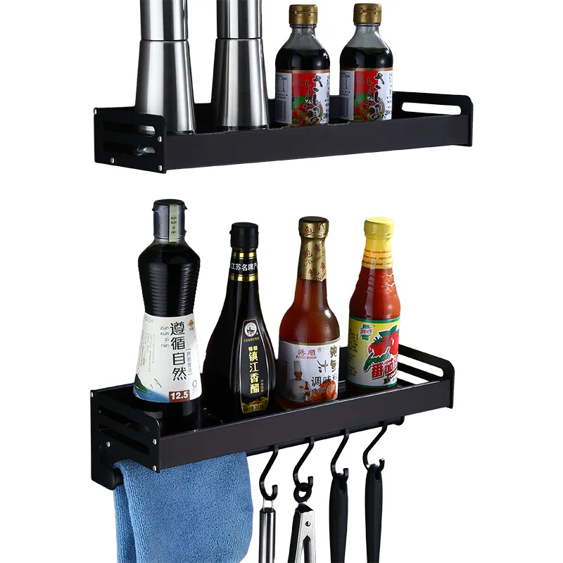 

Black home space aluminum kitchen condiment storage rack Bathroom rack wall-mounted spice rack