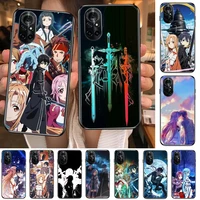 anime sword art online clear phone case for huawei honor 20 10 9 8a 7 5t x pro lite 5g black etui coque hoesjes comic fash des