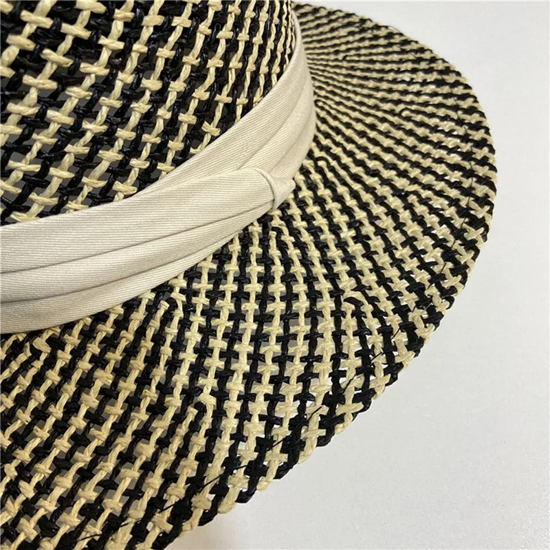 

Holiday Hat Summer Hat for Women Men Panama Straw Hats Travel Beach Sun Hat Wide Brim black and white Jazz Hat UV Protection