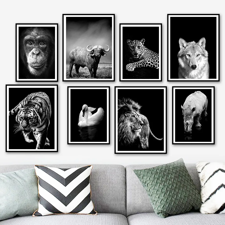 

Orangutan Leopard Tiger Swan Lion Rhino Wall Art Canvas Painting Nordic Posters And Prints Wall Pictures For Living Room Decor