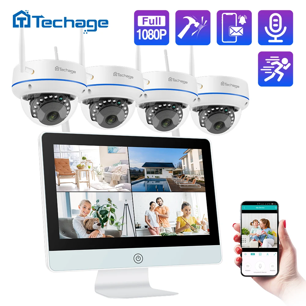 Система видеонаблюдения Techage Беспроводная купольная IP камера для помещений 8