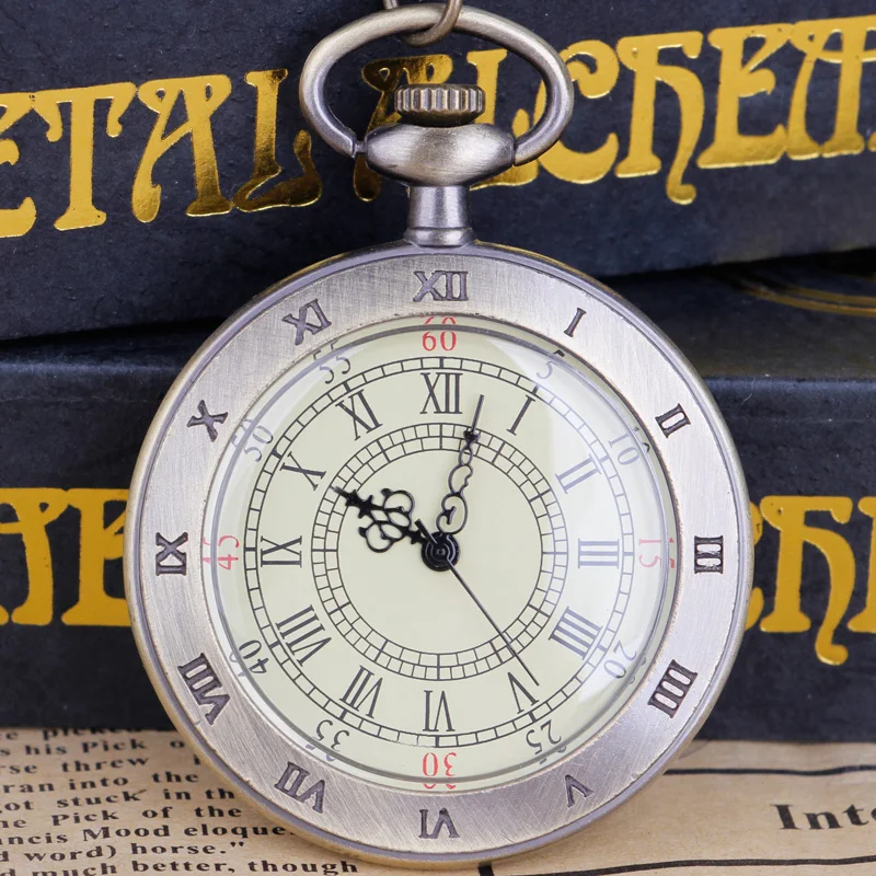 

Steampunk Men Roma Number Pocket Watch With Chain Fob Watch Pendant Necklace