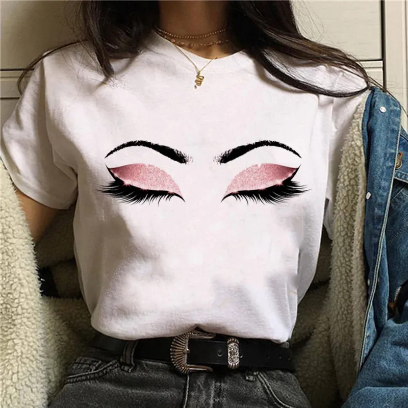 

Harajuku Shiny Eyelash Graphic Women T-shirt Eye Shadow Grunge Shirts Fashion Tshirt Women Oversized Tops Tee Female Tshirt 2021