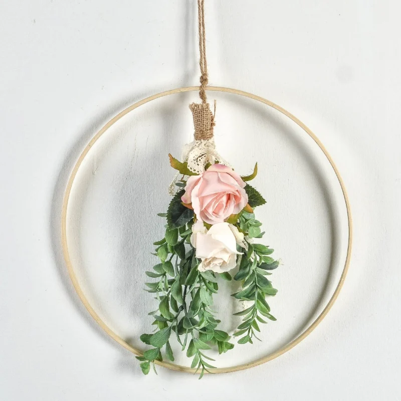 

DIY Wreath Wall-Mounted Bamboo Round Garlands Artificial Flower Hanging Ring Living Room Porch Wedding Home Wall Decoration J