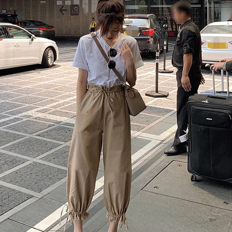 

Hip Hop Streetwear Women Cargo Pants Mid Waist Pockets Trousers Female Loose All Match 2020 New Fashion Harem Pants Women