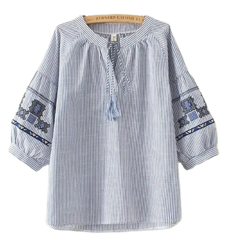 Блузка женская с вышивкой и кисточками в полоску|blouses plus|shirt blousewomen tops |