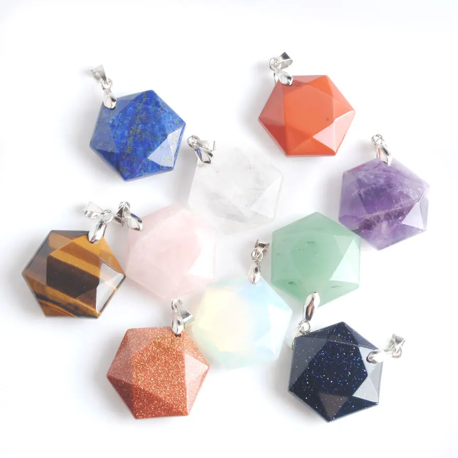 Ограненные шестигранные натуральные подвески из драгоценного камня опал