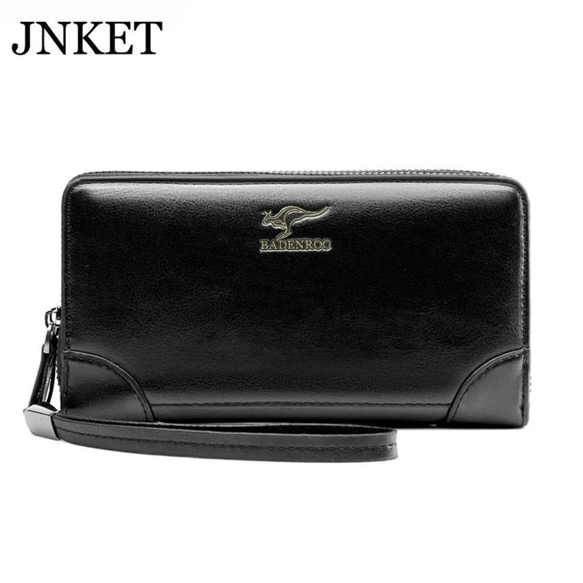 

JNKET RFID Blocking Men's Wallet PU Leather Clutch Wallet Double Zippers Wallet Business Bag Card Holder Clutch Bag