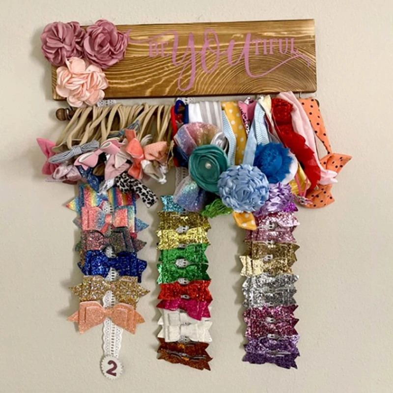 

Girls Hair Bows Holder Wood Hairpin Storage Rack Board Headbands Organizer Decor