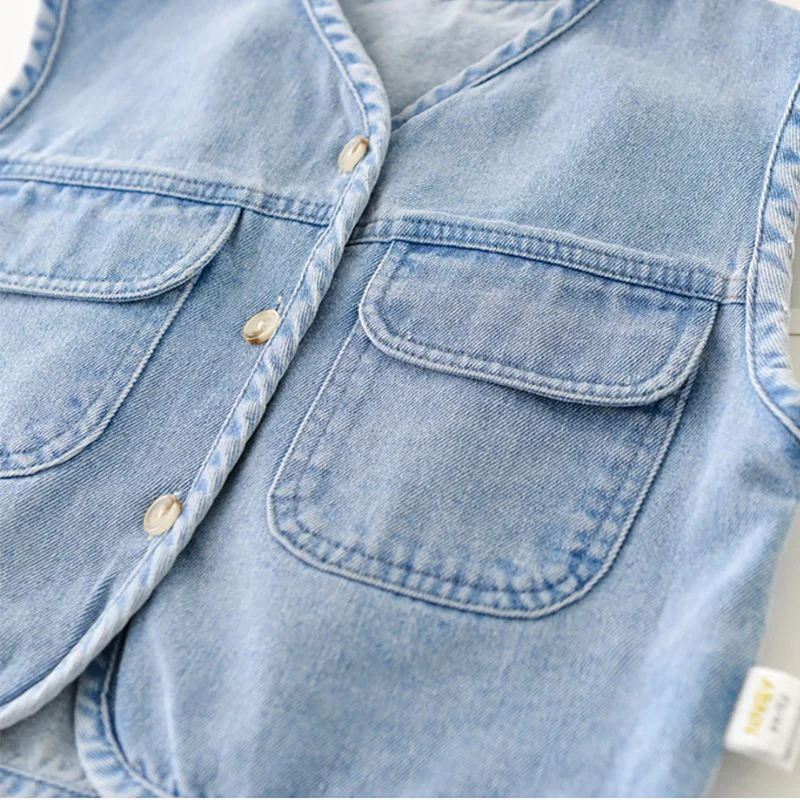 

MILANCEL 2021 New Baby Clothing Spring New Toddler Girls Vest Casual Boys Denim Waistcoat