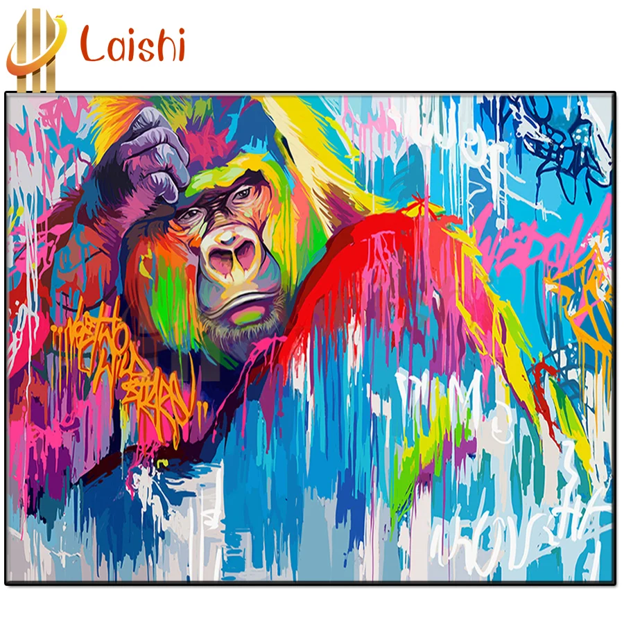 

Colorful Apes picture Full square Round Diamond embroidery Gorilla diamond Painting Cross Stitch Rhinestone Mosaic Animal Art,