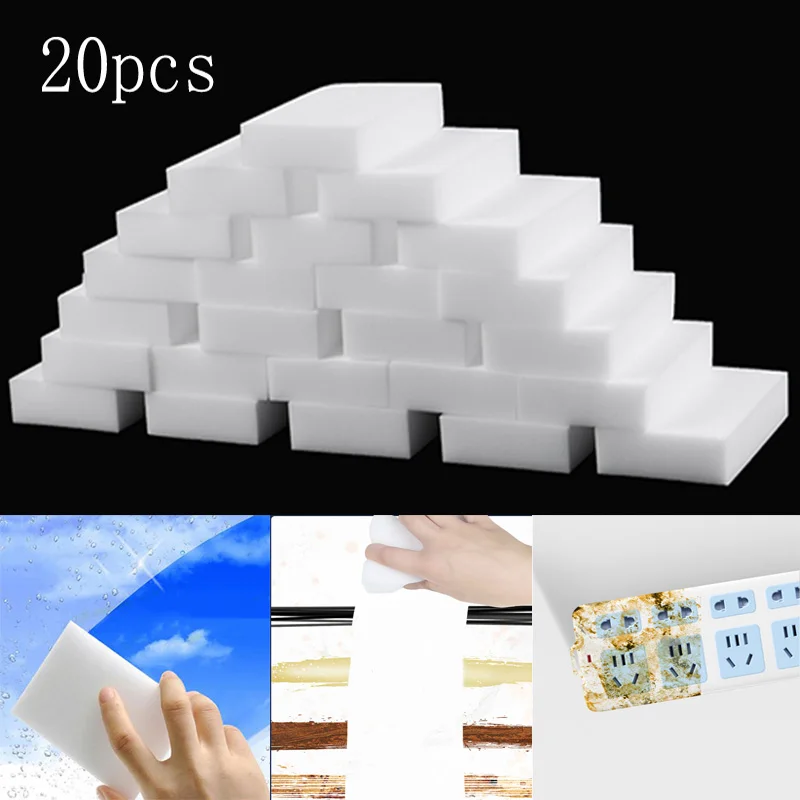 20 PCs White Креативные кухонные чистящие инструменты сильная обеззараживающая губка щетка с ручкой для удаления ржавчины ластик кухонные аксессуары гаджеты - Цвет: 20 PCs White