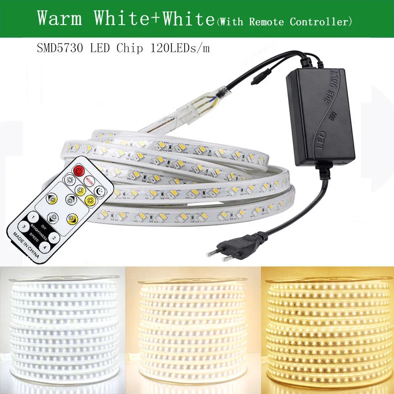 Warm White add White Светодиодный светильник AC220V с регулируемой яркостью RGB светодиодный светильник с пультом дистанционного управления Водонепроницаемый SMD5050 светодиодный светильник с гибкими полосками - Испускаемый цвет: Warm White add White