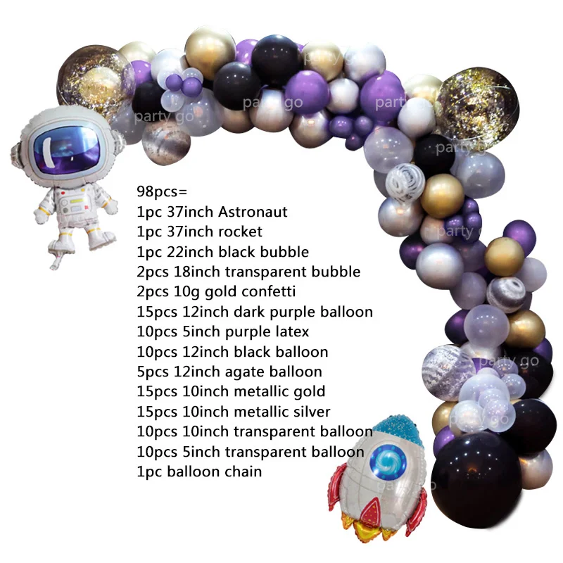 Guirnalda de globos con tem&aacute;tica espacial para ni&ntilde;os, decoraci&oacute;n para fiesta de cumplea&ntilde;os, Galaxia, espacio exterior, astronauta, cohete, Planeta, 98 Uds.-1