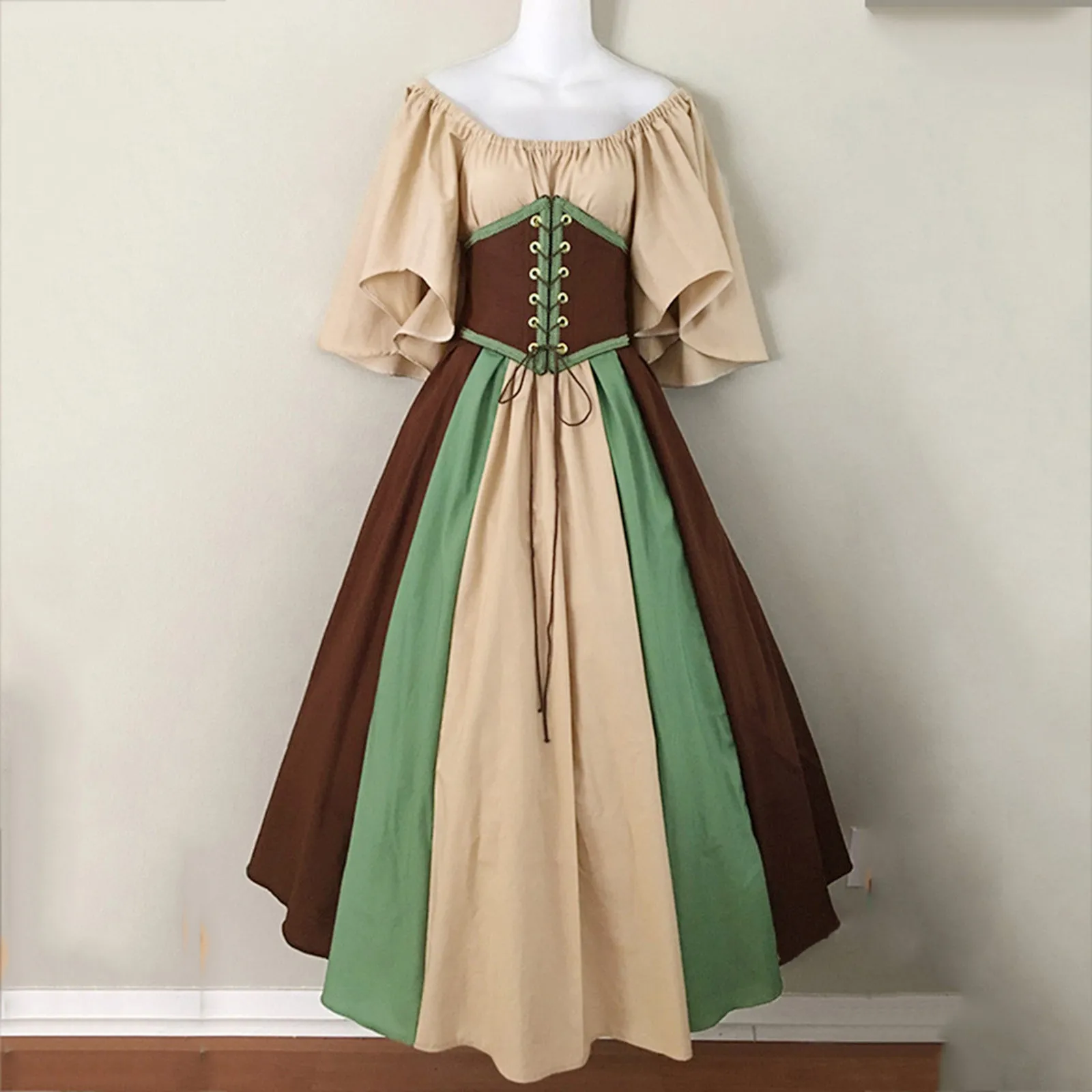 

Fashion Medievals Dress For women Contrast Color Short Sleeves Lace-up Gothic Court Elegant Vintage Party Cosplay Dress #40